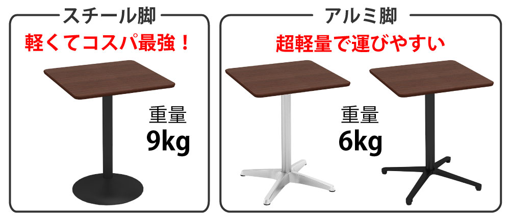 カフェテーブル 四角天板 幅60cm ブラウン木目 ステンレス脚 ポイント3 ベースの特徴 家具のAKIRA