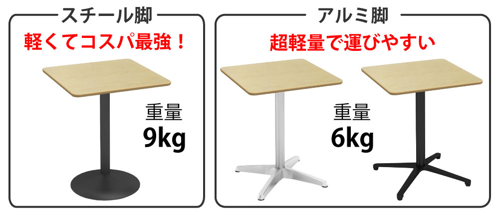 カフェテーブル 四角天板 幅60cm ナチュラル木目 ステンレス脚 ポイント3 ベースの特徴 家具のAKIRA