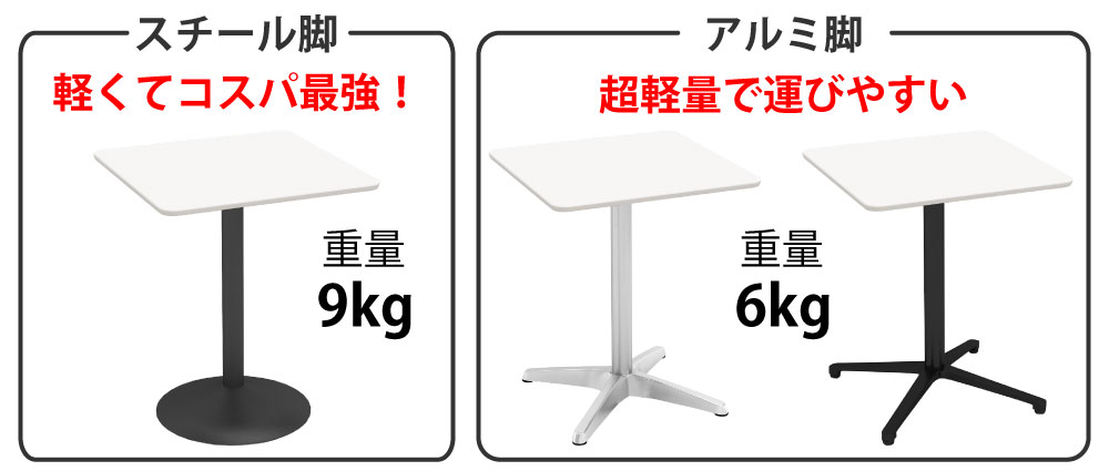 カフェテーブル 四角天板 幅60cm ホワイト ステンレス脚 ポイント3 ベースの特徴 家具のAKIRA