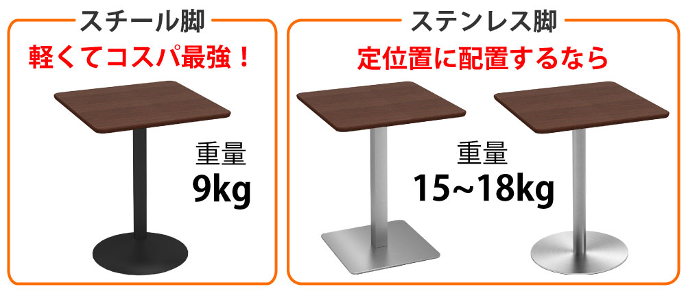 カフェテーブル 四角天板 幅60cm ブラウン木目 アルミ脚 ブラック脚 ポイント3 ベースの特徴 家具のAKIRA