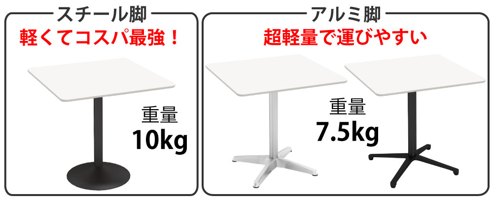 カフェテーブル 四角天板 幅75cm ホワイト ステンレス脚 ポイント3 ベースの特徴 家具のAKIRA