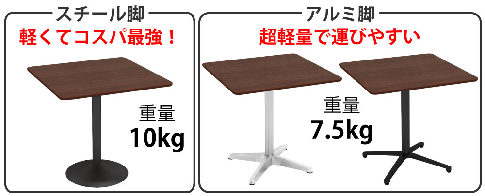 カフェテーブル 四角天板 幅75cm ブラウン木目 ステンレス脚 ポイント3 ベースの特徴 家具のAKIRA