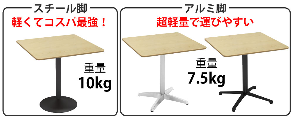 カフェテーブル 四角天板 幅75cm ナチュラル木目 ステンレス脚 ポイント3 ベースの特徴 家具のAKIRA