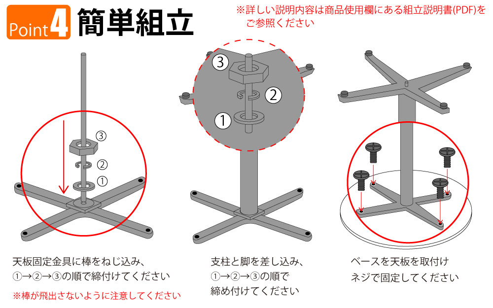 ハイカフェテーブル 丸天板 直径60cm 高さ100cm ホワイト アルミ脚 ポイント4 簡単組立 家具のAKIRA