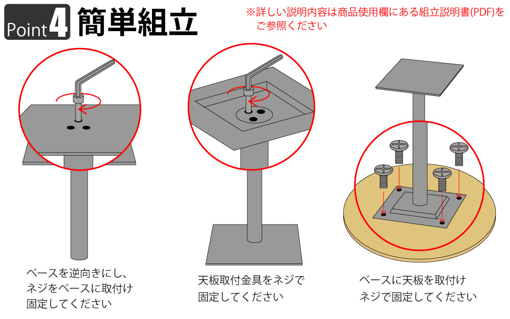 カフェテーブル 丸天板 直径60cm ナチュラル木目 ステンレス脚 ポイント4 簡単組立 家具のAKIRA