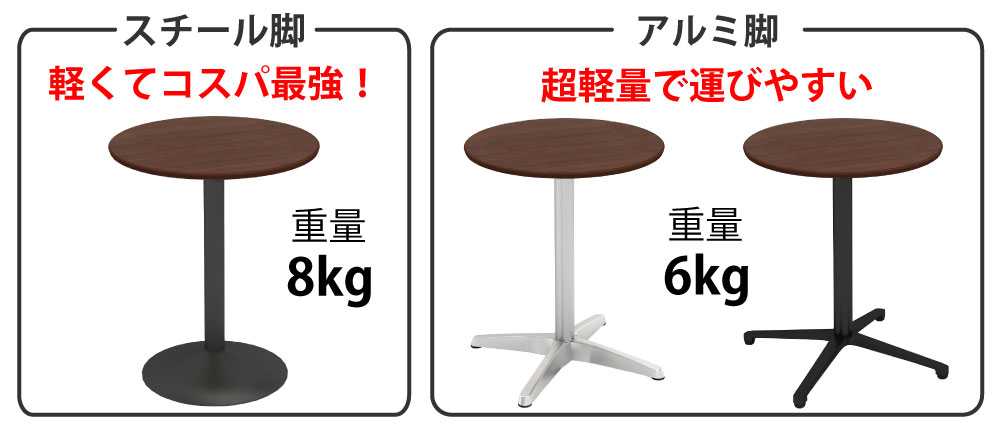 カフェテーブル 丸天板 直径60cm ブラウン木目 ステンレス脚 ポイント3 ベースの特徴 家具のAKIRA