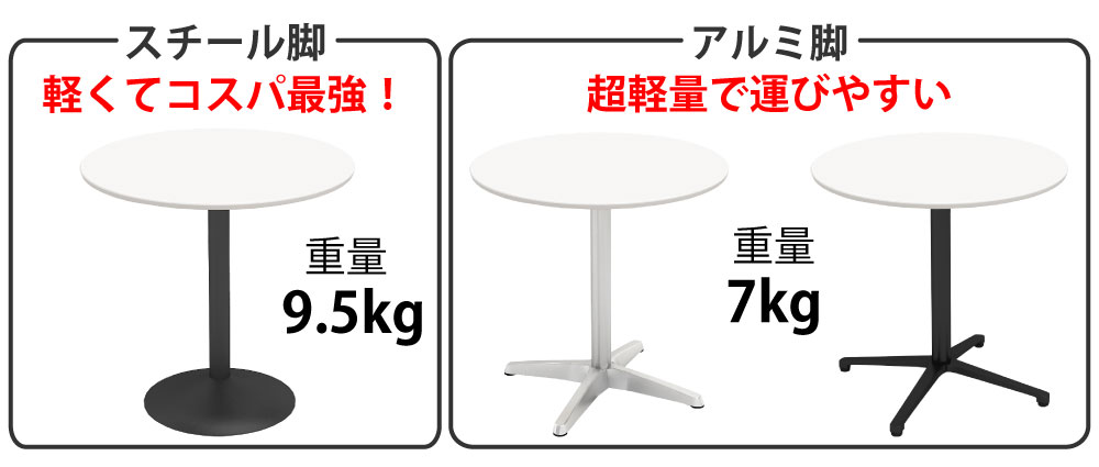 カフェテーブル 丸天板 直径75cm ホワイト ステンレス脚 ポイント3 ベースの特徴 家具のAKIRA