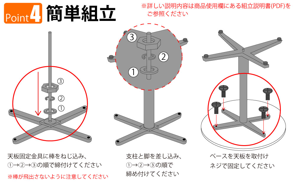 カフェテーブル 丸天板 直径75cm ホワイト アルミ脚 ポイント4 簡単組立 家具のAKIRA