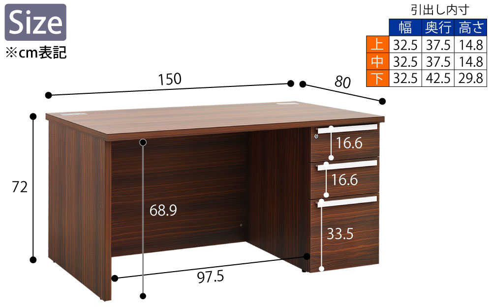 役員用デスク マネージメントデスク 片袖デスク マホガニーブラウン サイズ表記 cm表記 家具のAKIRA
