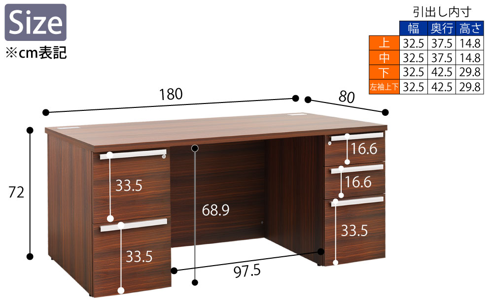 役員用デスク マネージメントデスク 両袖デスク マホガニーブラウン サイズ表記 cm表記 家具のAKIRA