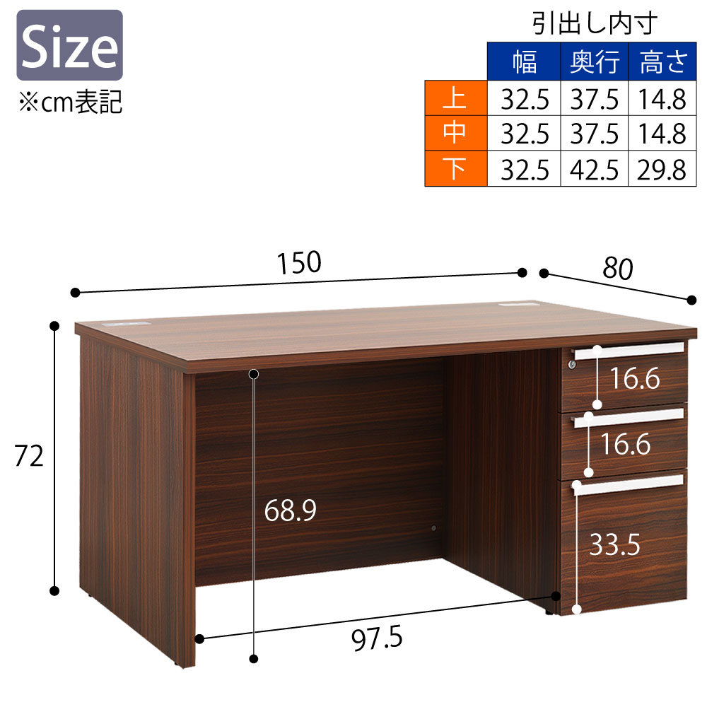 役員用デスク マネージメントデスク 片袖デスク マホガニーブラウン サイズ表記 cm表記 家具のAKIRA