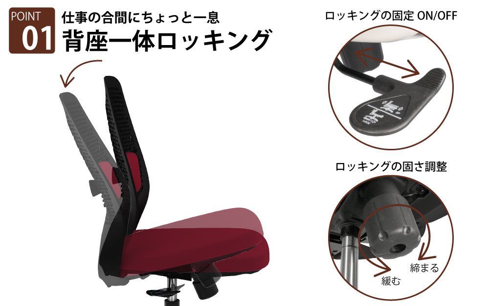 オフィスチェア チェア レッド ブラック ポイント1 背座一体ロッキング 家具のAKIRA